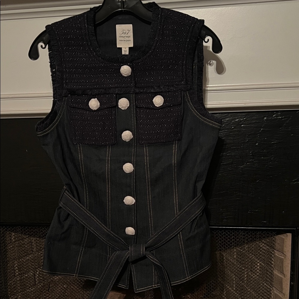 cinq a sept Black Sleeveless Button-Front Belted Vest